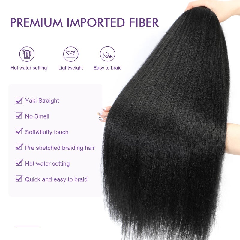 ROSDINA Pre-stretched Braiding Hair - 26 Inch 8 Packs Natural Black Super Long Braiding Hair For Twist or Box Braids, Yaki Texture Hot Water Setting Synthetic Braiding Hair Extensions (26 Inch, 1B-8P) - Image 3